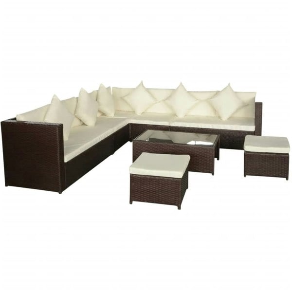 Berkfield 8 Piece Garden Lounge Set with Cushions Poly Rattan Brown