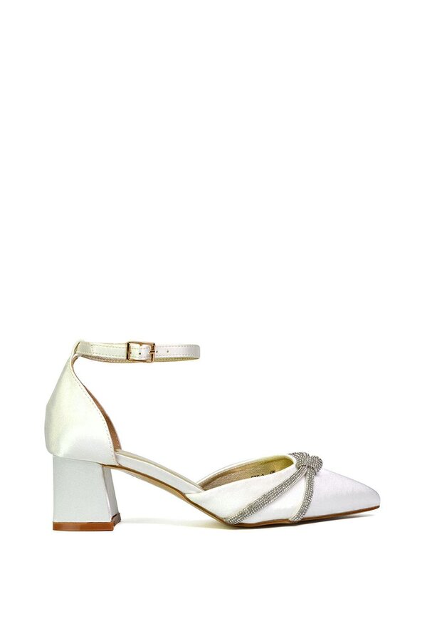 XY LONDON Ankle Strap Pointed Toe Diamante Mid Block Heels
