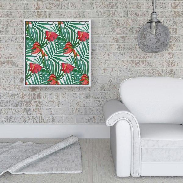 Warren Reed Tropical Flowers And Palm Leaves Framed Canvas