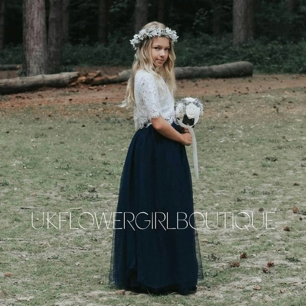 Girl wearing navy blue dress set