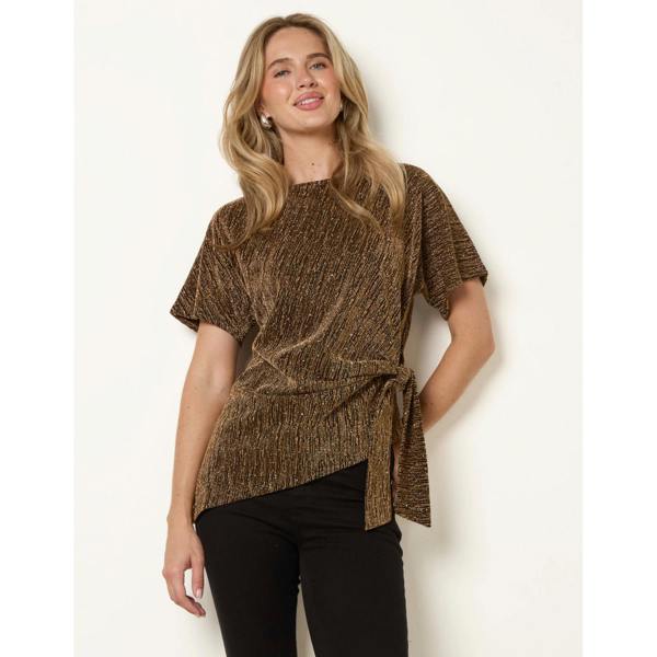Blue Vanilla Side Tie Rhinestone Jacquard Top