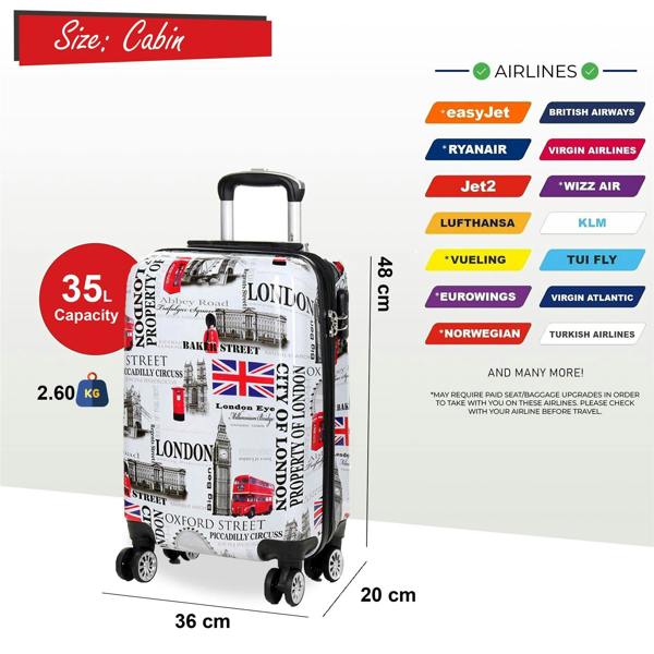 Snowball Strong Expandable Hard Shell 8 Wheel Suitcase Set Print Luggage Cabin Travel Bag