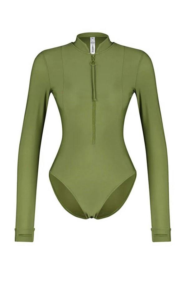 WOVCOR Quick-Drying Fabric Zip-Up Surfer-Style Hipster Swimsuit