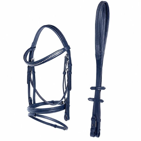eQuitack Anatomic Horse Riding Bridle With Diamante Browband & Rubber Reins Black