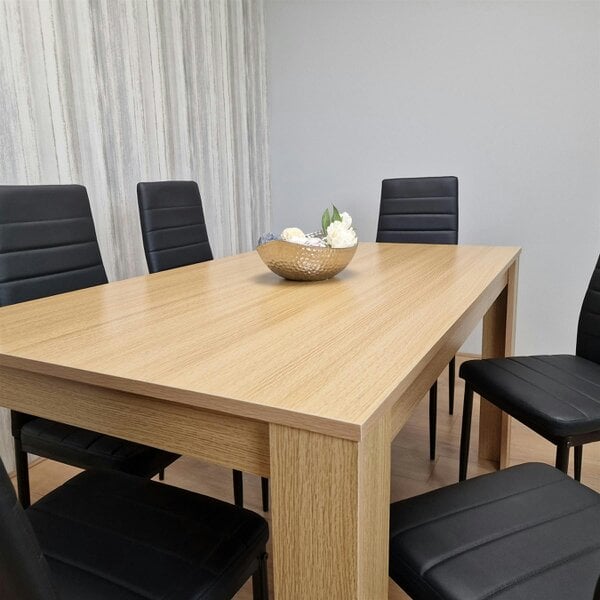 Kosy Koala Dining Set of 6 Dining Table and 6 Black Faux Leather Chairs Dining Room Furniture