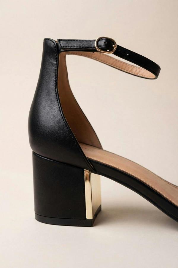 Luna Womens Gold Heel Ankle Strap Sandals - JET BLACK
