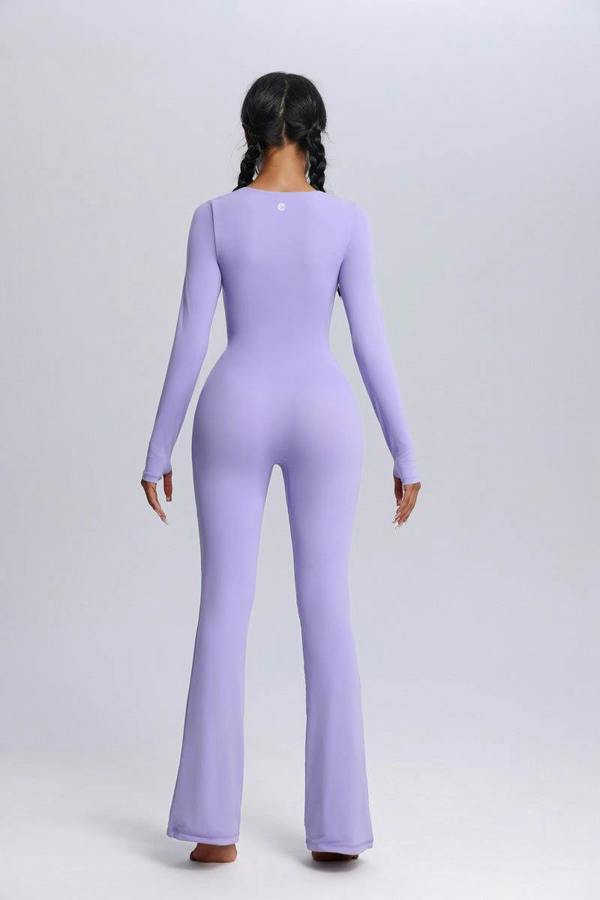 Anniou Square Neck Flared Yoga Jumpsuit
