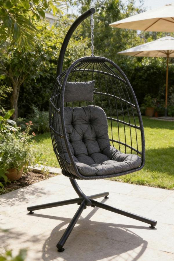 Egg-Shaped Hanging Chair with Soft Cushion & Headrest