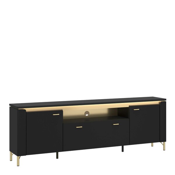 Wyld Haus Marslet 200cm Black and Gold TV Cabinet 2 Door 1 Drawer with LED Lights