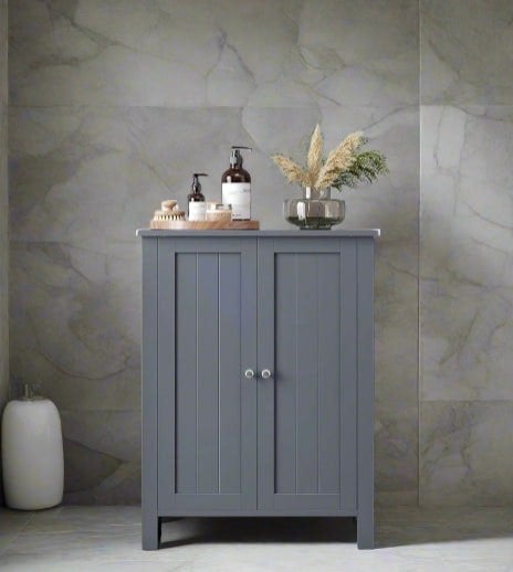 Modcraft Grey Bathroom Storage Cabinet – Freestanding Cupboard with 2 Adjustable Shelves