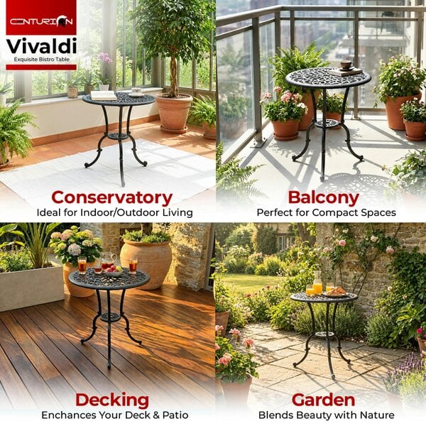 Centurion Supports VIVALDI Black Garden & Patio Cast Aluminium Bistro Table