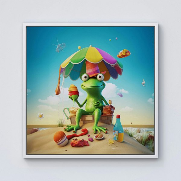 Warren Reed Frog On A Beach Holiday Framed Canvas