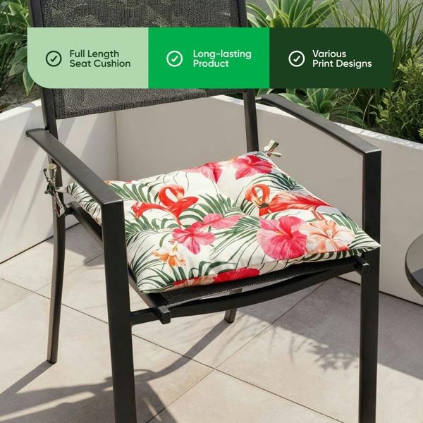 Gardenwize Pair of Outdoor Seat Pads - Flamingo Design Chair Cushions
