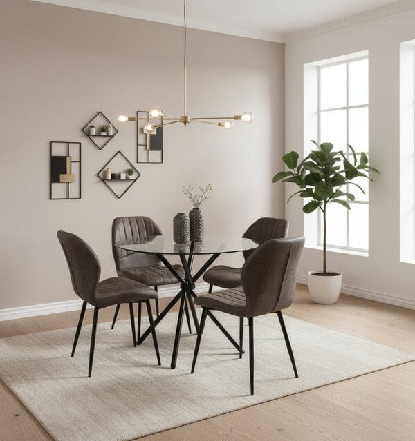 Outdoor Living New York Dining Table with 4 Jaydn Leather Chairs - Grey
