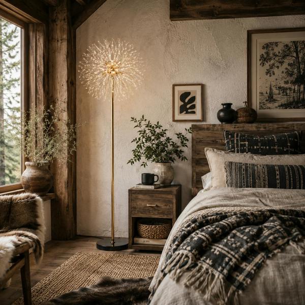 Wyld Haus Dodine Metal And Crystal Dandelion Style Floor Lamp With Foot Switch 160 cm