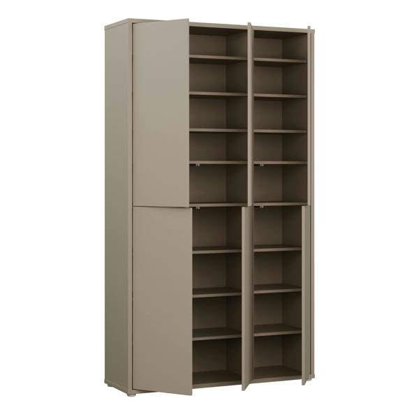 Furniture To Go Alice Springs Tall Shoe Cabinet with 6 Doors Push-to-Open in Taupe