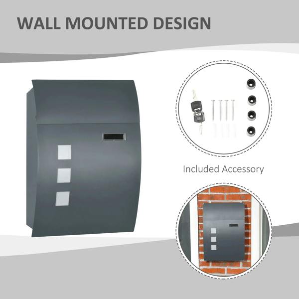 Anthracite gray wall mailbox with included accessories kit for mounting and locking