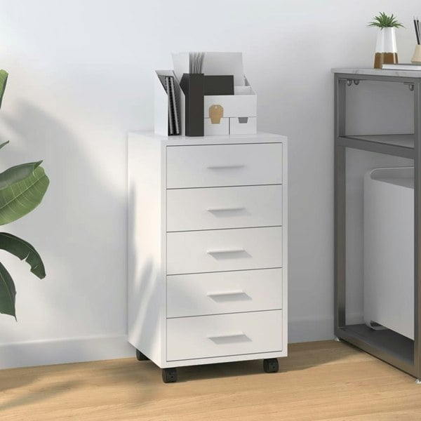 Berkfield Drawer Cabinet with Castors High Gloss White Engineered Wood
