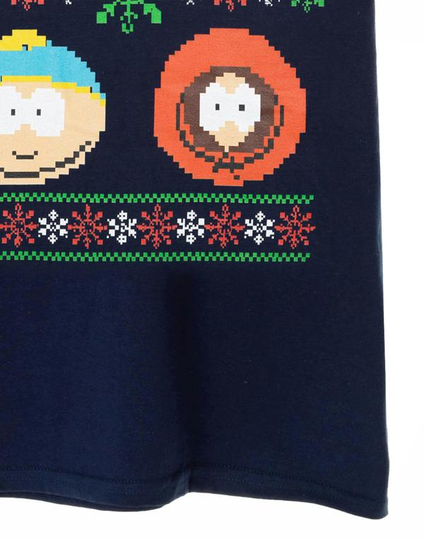 South Park Mens Blue Christmas Fairisle Short Sleeved T-Shirt