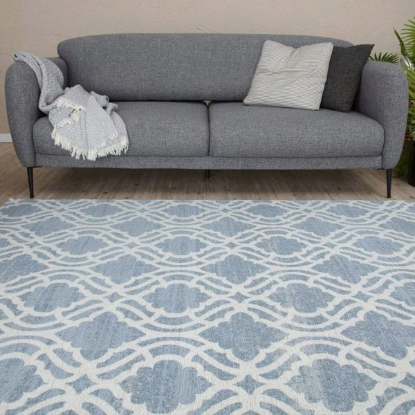 Machine Washable Flat-weave Moroccan Rug Blue