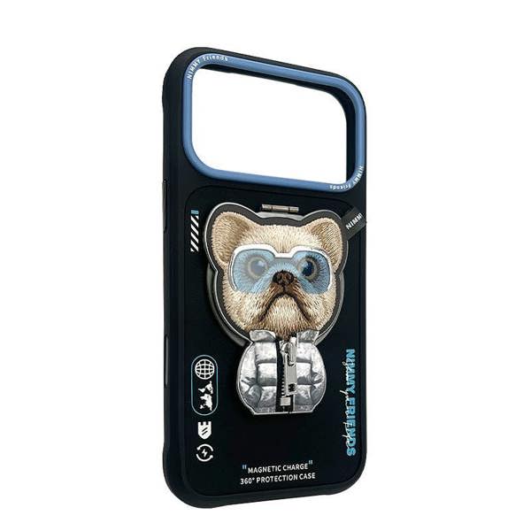 Nimmy Friends Nimmy Cool & Cute 2.0 Little Rich Tycoon Dog Case with MagSafe Stand for iPhone 17 Pro 6.3" Black Blue - N-YJKM-CXZJZH-IP17-PRO-07