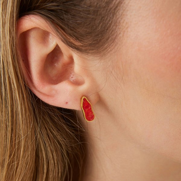 Spero London Molten Dripping Coral and Amber Sterling Silver Gold Plated Earrings