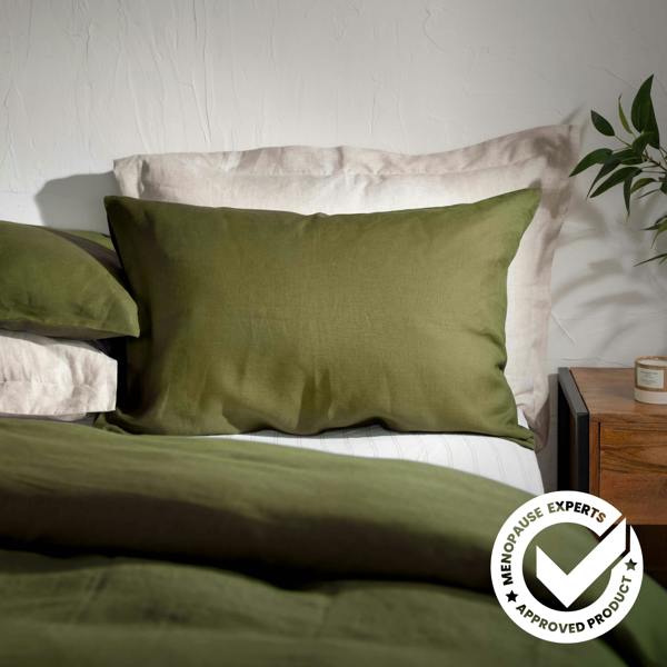 Olive Green French Linen Pillowcases detail view | Soak and Sleep