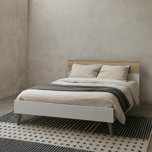 Wyld Haus Sapporo 4ft6 Double Bed Frame White and Natural Oak Wood Effect
