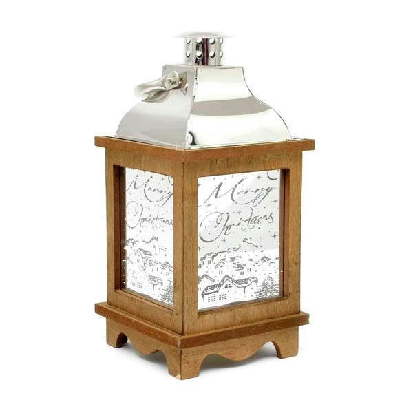 14cm Wooden Christmas Lantern with Warm White LED Lights, Brown Indoor Tabletop Decoration image 8