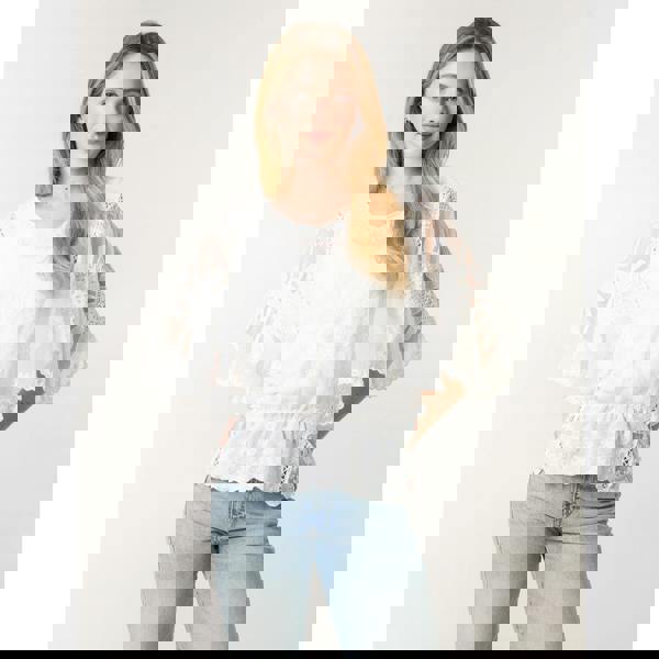 Blue Vanilla Sun Flower Lace Sleeve Blouse - Ivory