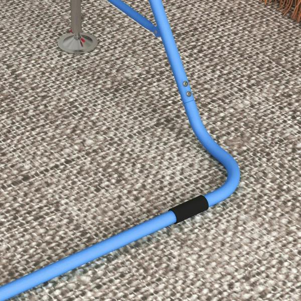 Blue kids gymnastic bar rail end cap with black non-slip grip, close-up