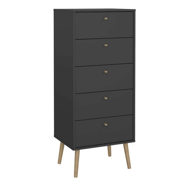 Wyld Haus Quietbloom Dark Grey Wooden Storage Chest 5 Drawers