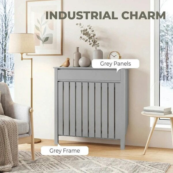Bobobiy 93 x 88.5cm Rustic-Look Radiator Cover - Grey
