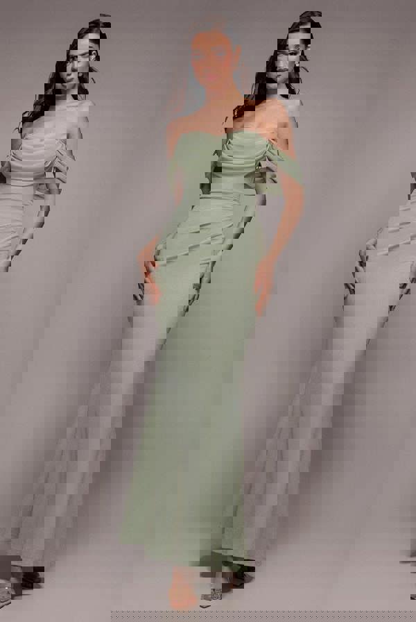 Bardot Scuba & Chiffon Cowl Maxi Dress - Sage Green DR4438QZ