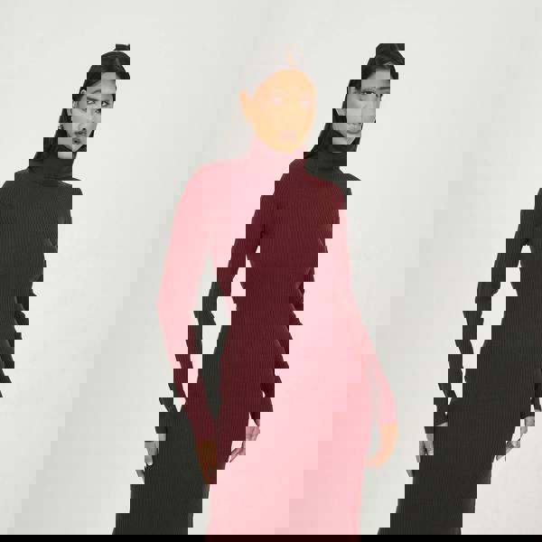 Brave Soul Wine Roll Neck Ribbed Knit Midi Dress - Wine Image 3