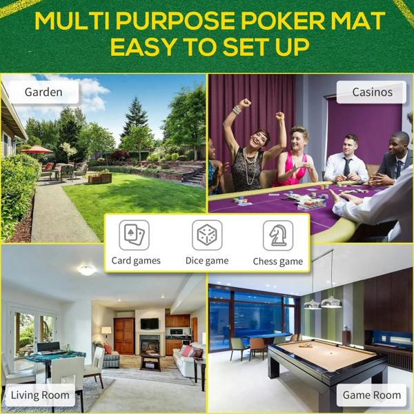 Portable poker mat for card games and dice games with green playing surface