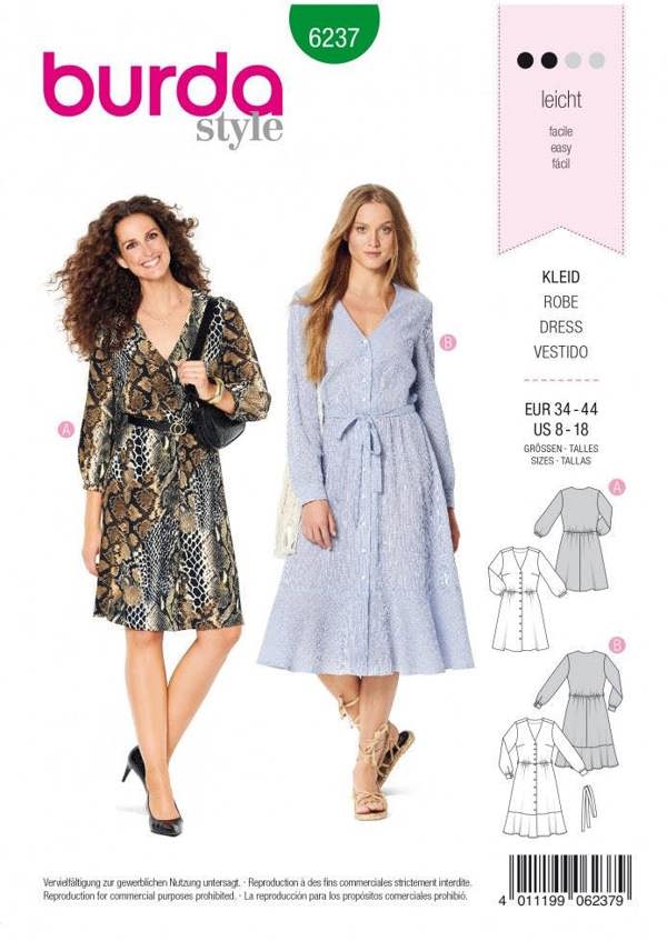 Burda Sewing Pattern 6237 Dresses For Women, Sizes 8-18 - Easy