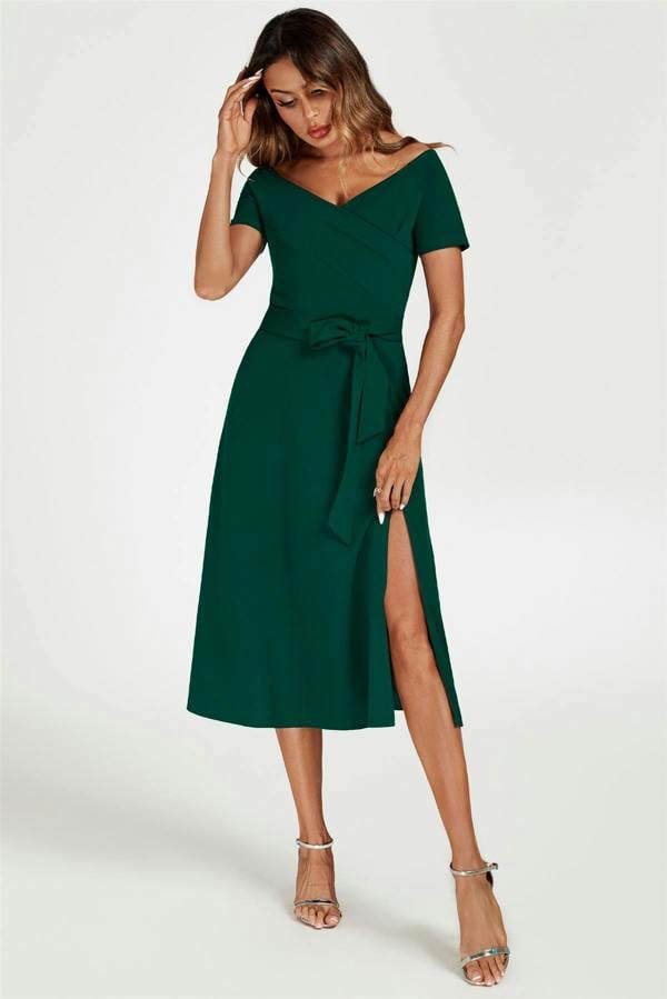 FS Collection Bardot Midi Dress In Green