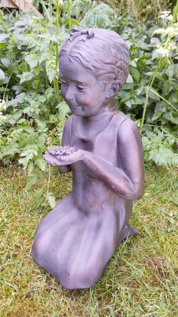Inspirational Gifting Girl with Flower Garden Sculpture Ornament Decor