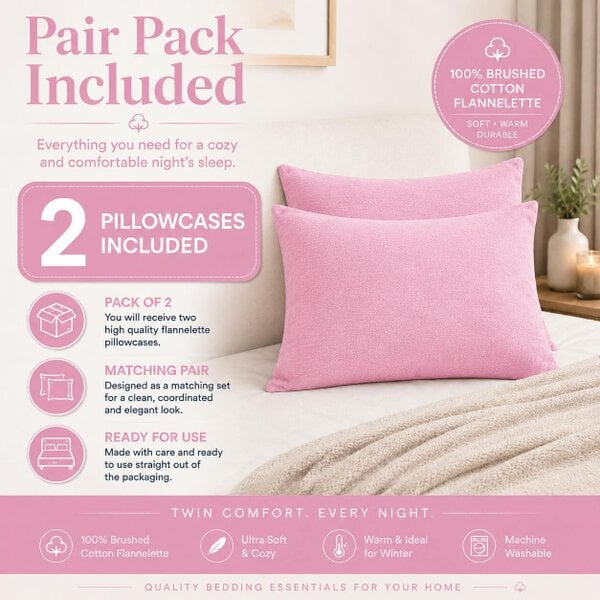 Night Zone Flannelette Pillowcases – 100% Brushed Cotton Soft Warm Pillow Covers