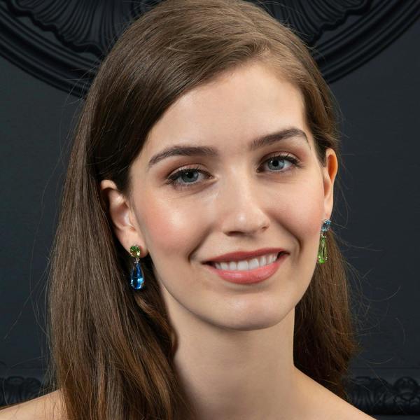 925 Sterling Silver Asymmetrical Blue and Green Earrings for Women - namana.london