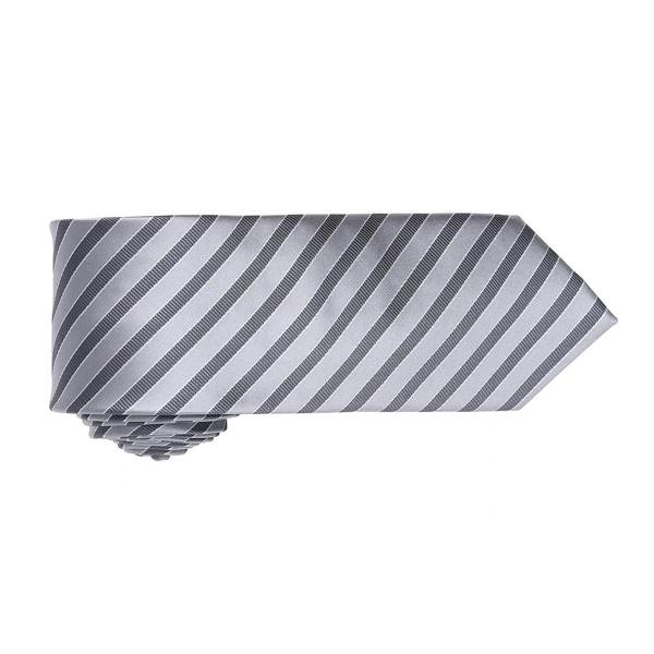 Premier Mens Double Stripe Pattern Formal Business Tie - Silver/Dark Grey