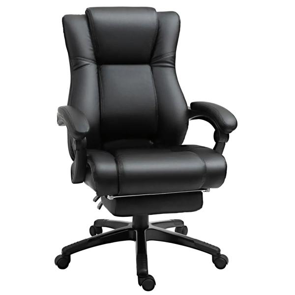 Black PU leather executive office chair with padded armrests and swivel base