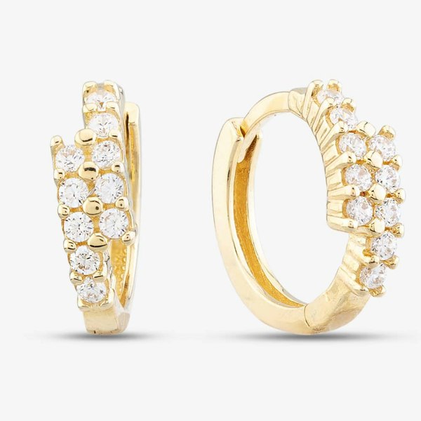 T. H. Baker 9ct Yellow Gold Cubic Zirconia Two Row Hoop Earrings E1630Y
