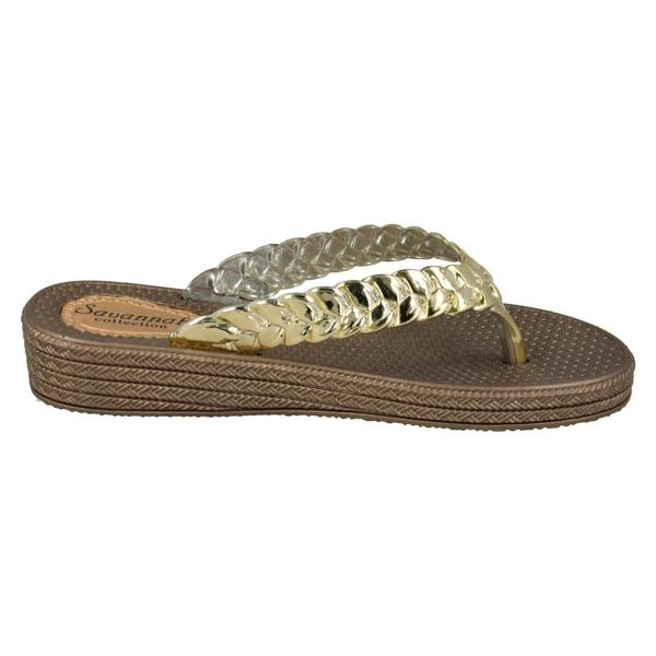 Savannah Ladies Savannah Mid Wedge Toe Post Flip Flops