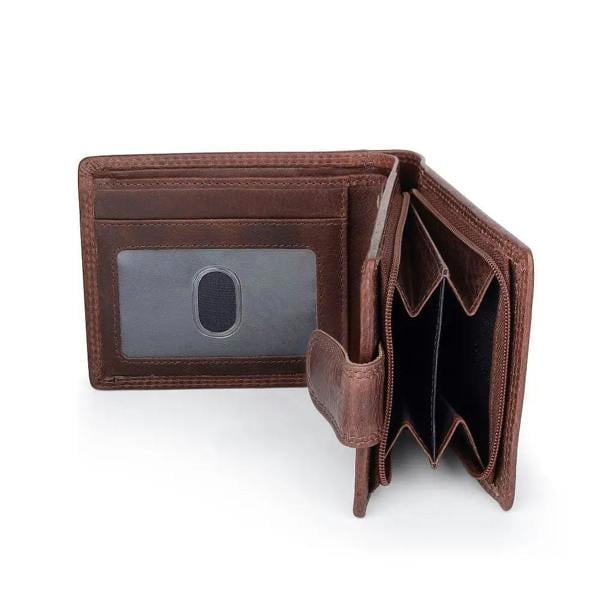 Inside view of Brown leather wallet with card holder on a white background