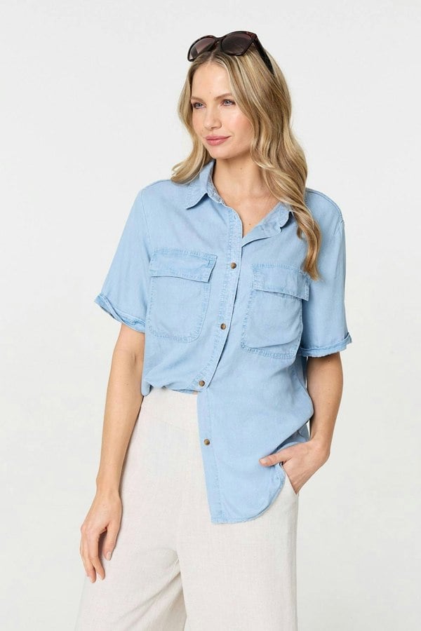 Light Blue | Short Sleeve Boxy Pocket Detail Shirt
