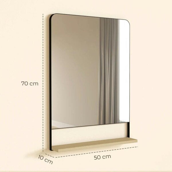 Wall Mirror with Wood Shelf - Black