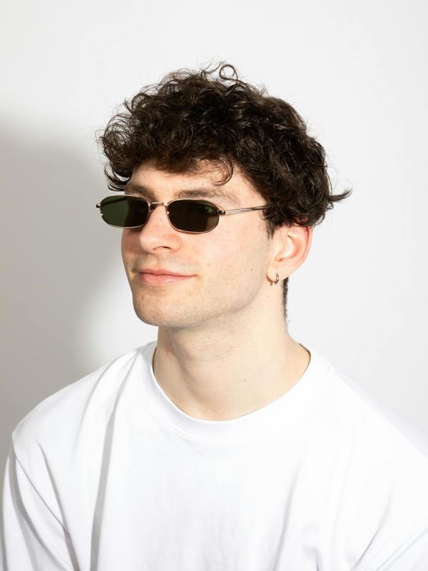 Slim Metal Hexagon Frame in Gold with Khaki Lenses - svnx