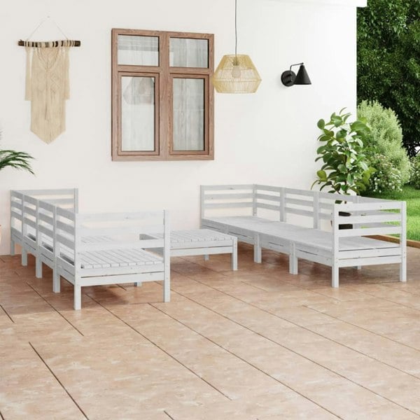 Berkfield 9 Piece Garden Lounge Set White Solid Pinewood